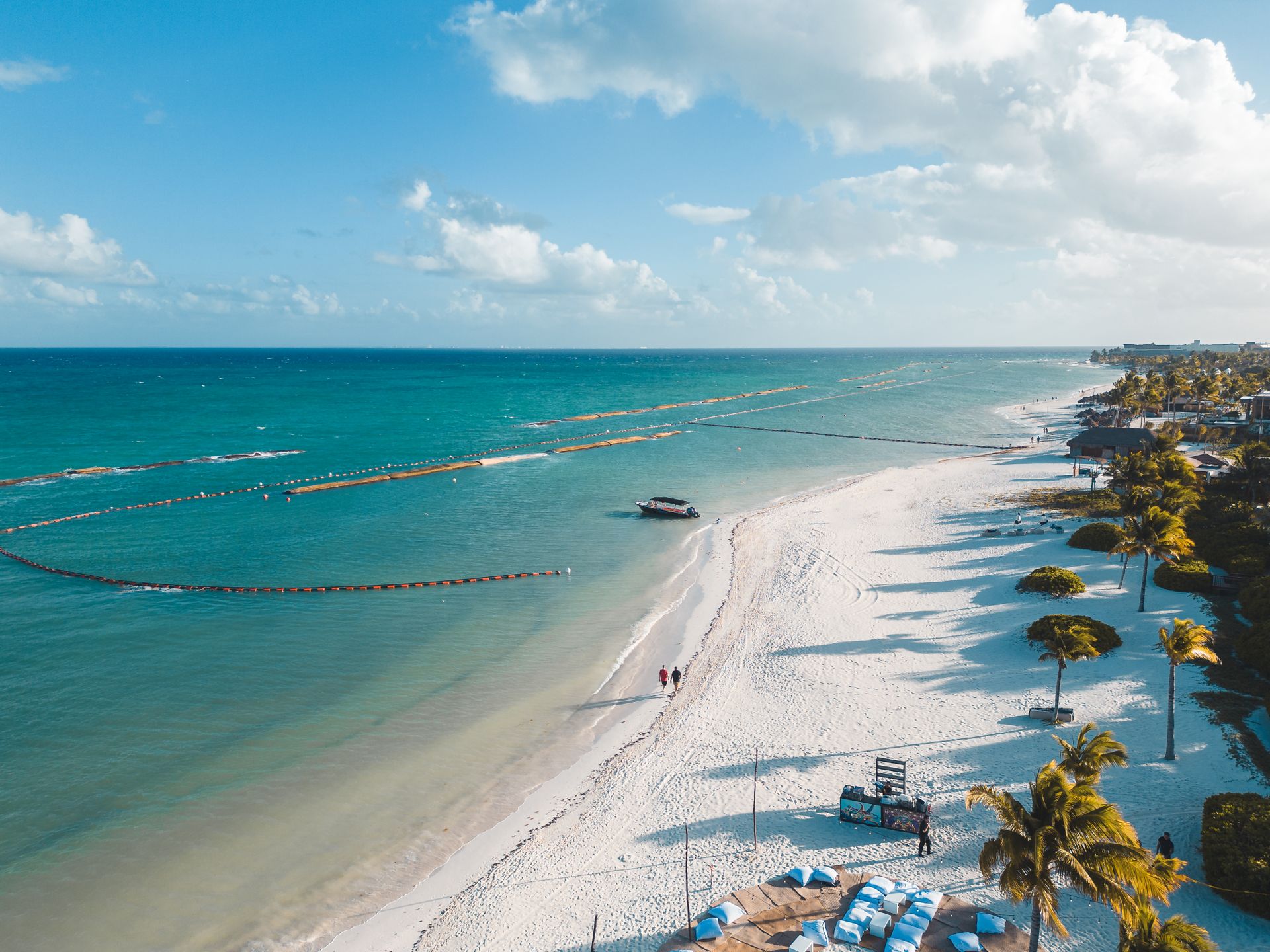 Aerial view of a white sand beach and turquoise water near Playa del Carmen