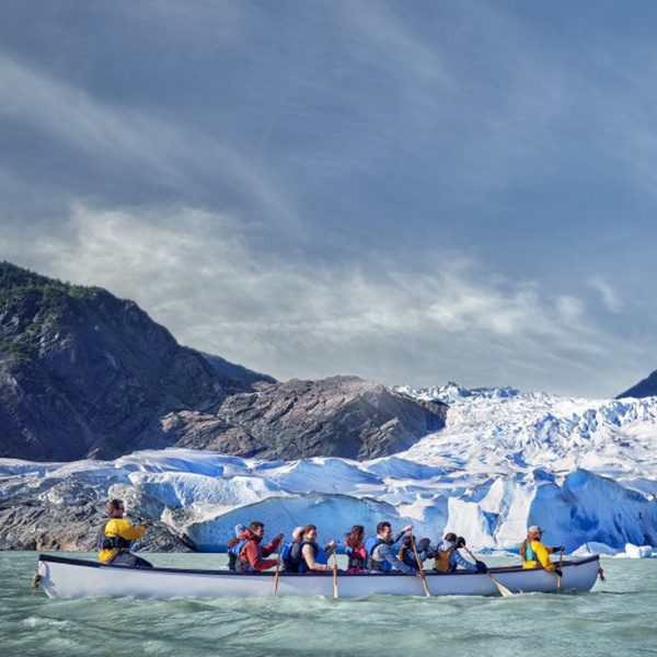 Group canoeing near the Mendenhall Glacier on a Norwegian Cruise Line Alaskan tour.
