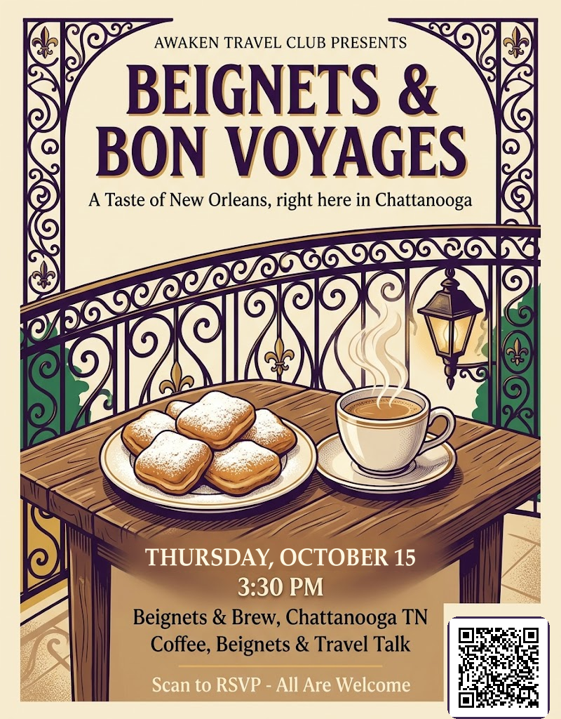 Beignets & Bon Voyages - event flyer