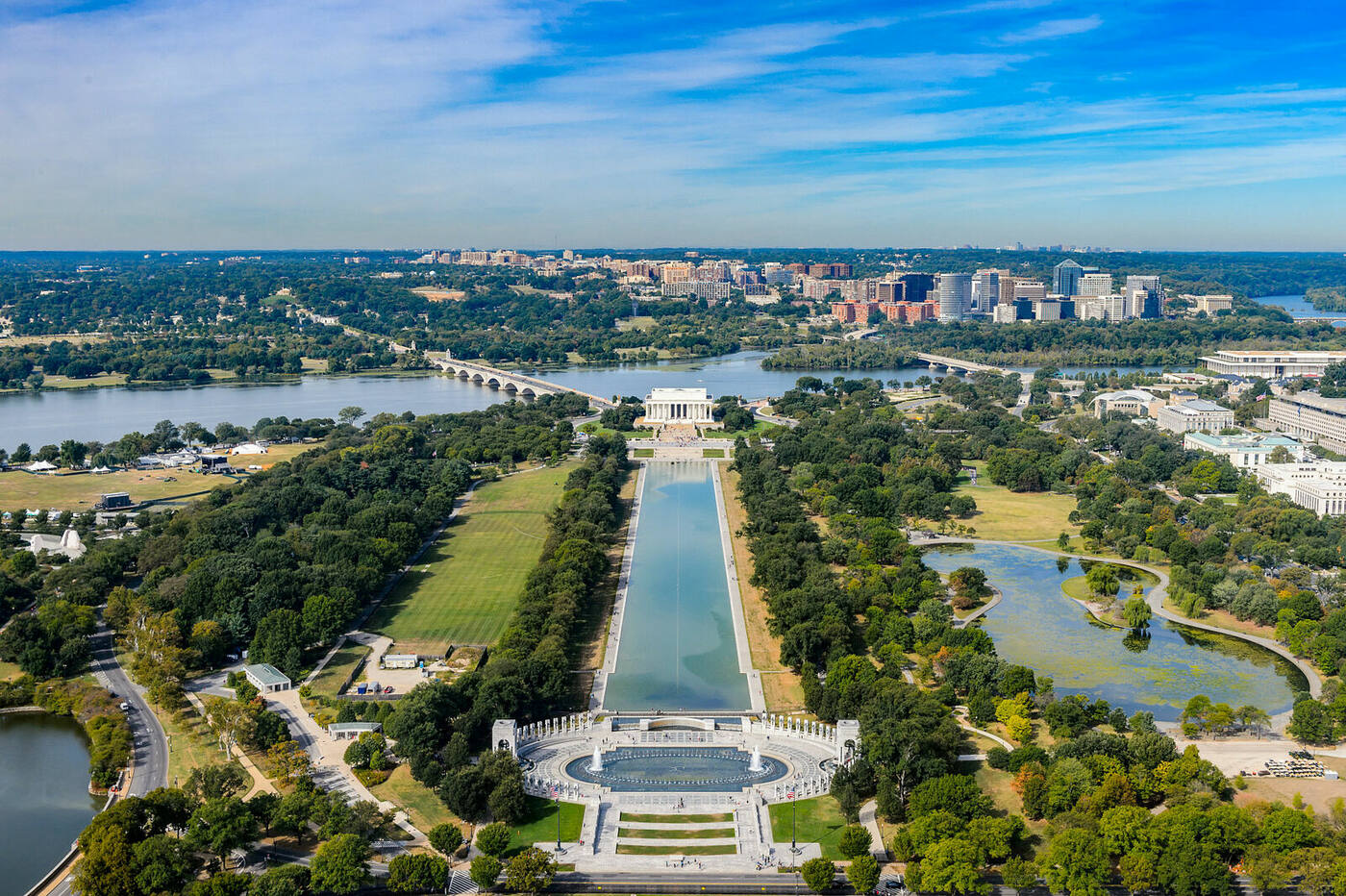 Aerial view of the National Mall and Lincoln Memorial