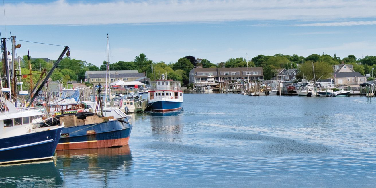 Fishing boats in a harbor on Cape Cod