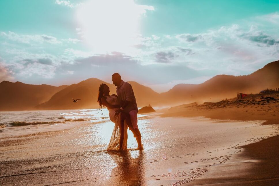 Beach wedding couple