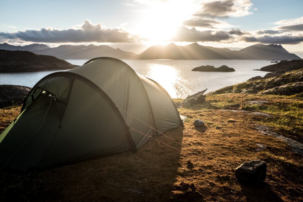 Alaska summer camping in the midnight sun