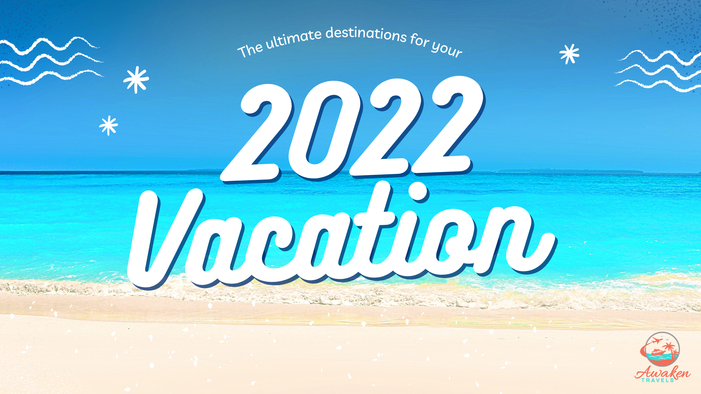 2022 vacation destination guide cover photo with a sandy beach in the sun